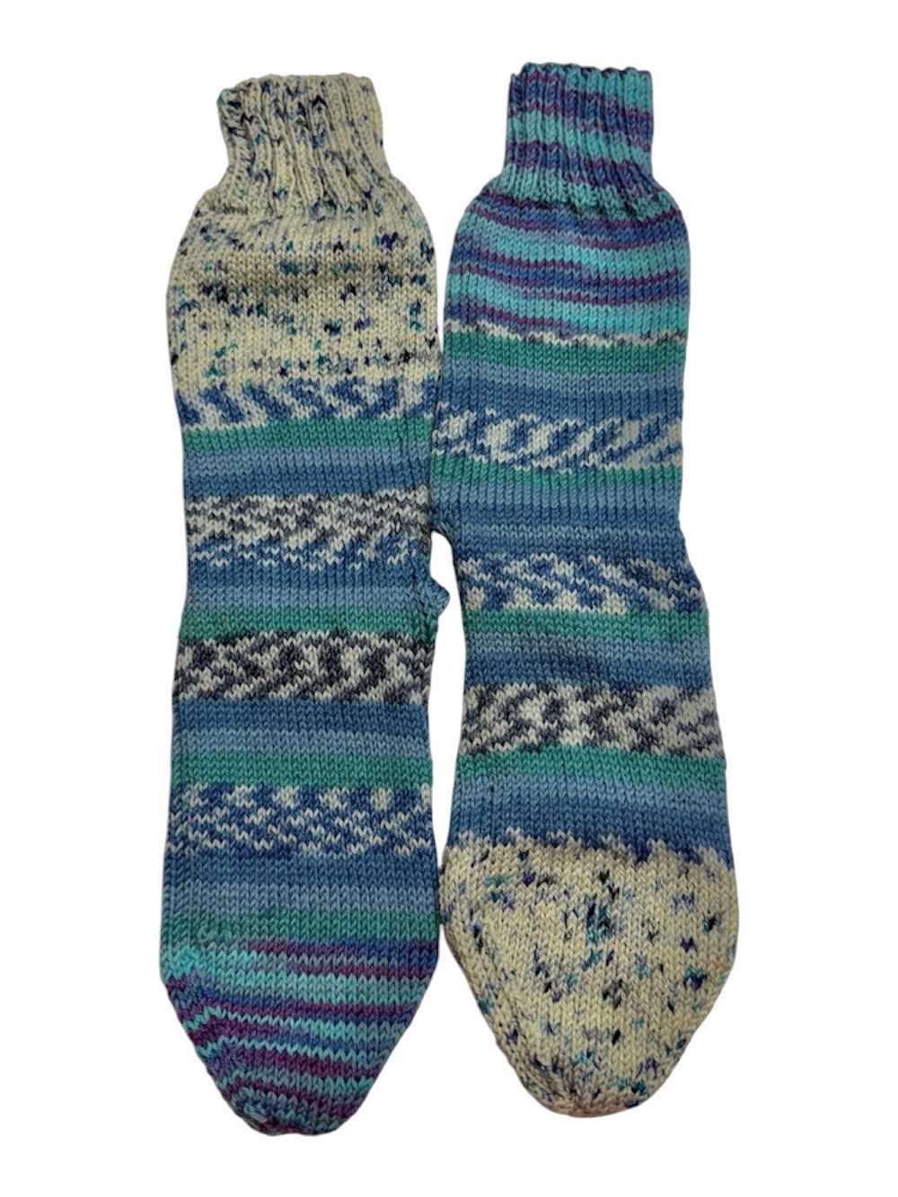 Hand Knit Merino Wool Blend Socks Women's M/L Fraternal OOAK Cozy Cabin